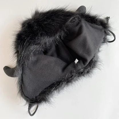 Fluffy Trapper Hat with Cute Ox Horns - Image 6