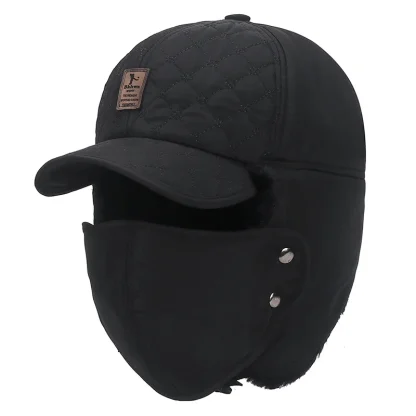 Brimmed Trapper Hat with Ear Flaps and Mask