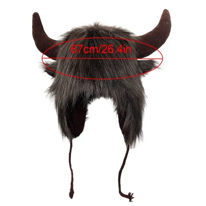 Fluffy Trapper Hat with Cute Ox Horns - Image 8