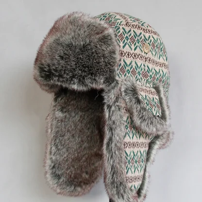 Printed Trapper Hat with Thick Faux Fur - Image 2
