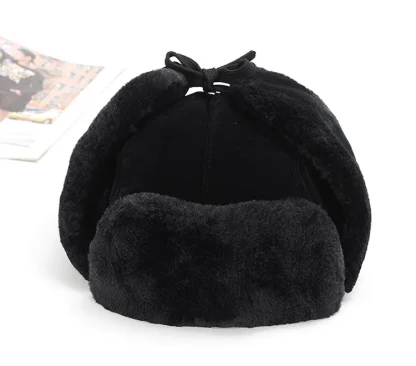 Black Warm Trapper Hat with Lace-up Ear Flaps - Image 3