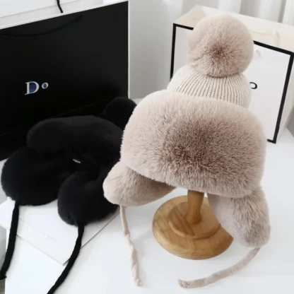 Knitted Cozy Ushanka with Pompom Decor - Image 6
