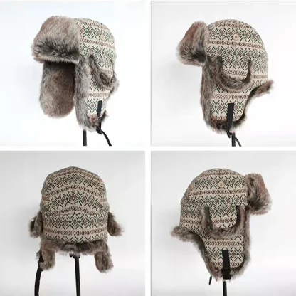 Printed Trapper Hat with Thick Faux Fur - Image 6
