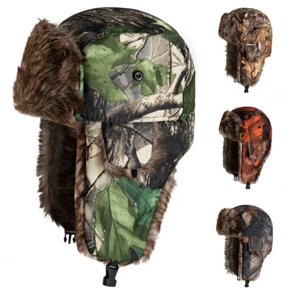 Buckled Ear Flaps Ushanka with Camo Print - Image 8