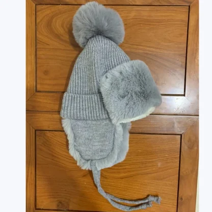 Knitted Cozy Ushanka with Pompom Decor - Image 13