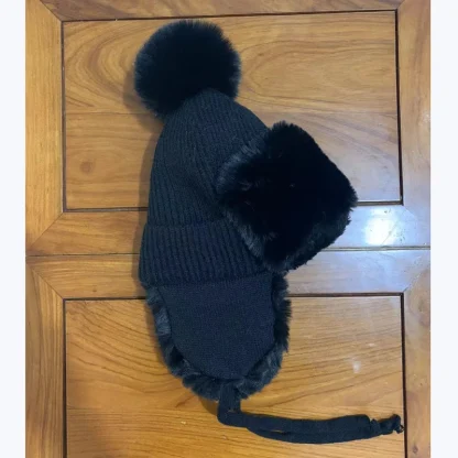 Knitted Cozy Ushanka with Pompom Decor - Image 15