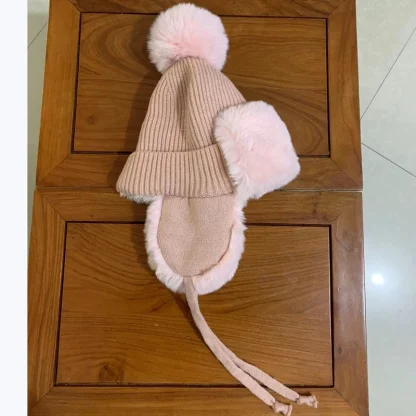 Knitted Cozy Ushanka with Pompom Decor - Image 12