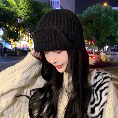 Knitted Solid Color Trapper Hat with Ear Flaps - Image 15